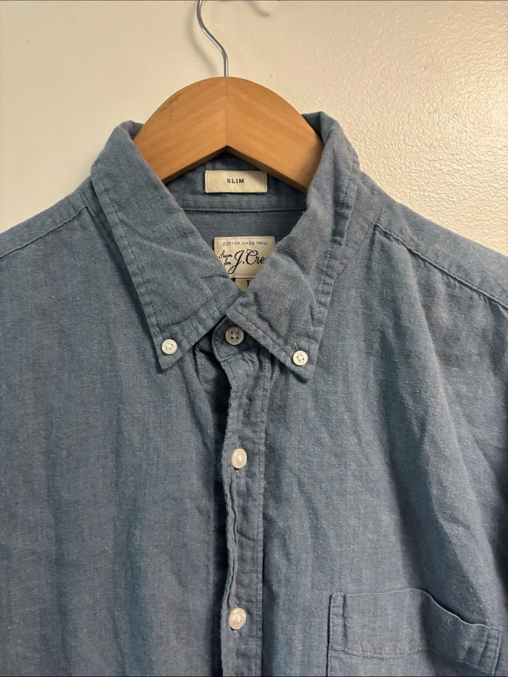 J. Crew Faded Blue Button-Down sz L slim fit cotton linen blend Shirt EUC